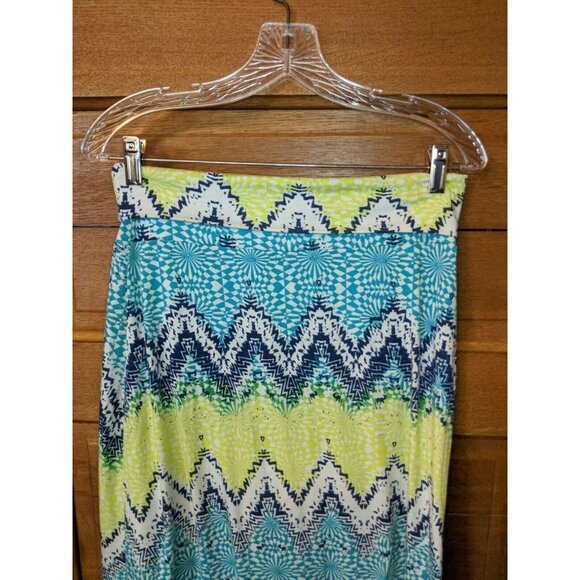 Lily Star Size M Medium Maxi Skirt Blue Green Yellow Long Modest - Picture 3 of 6